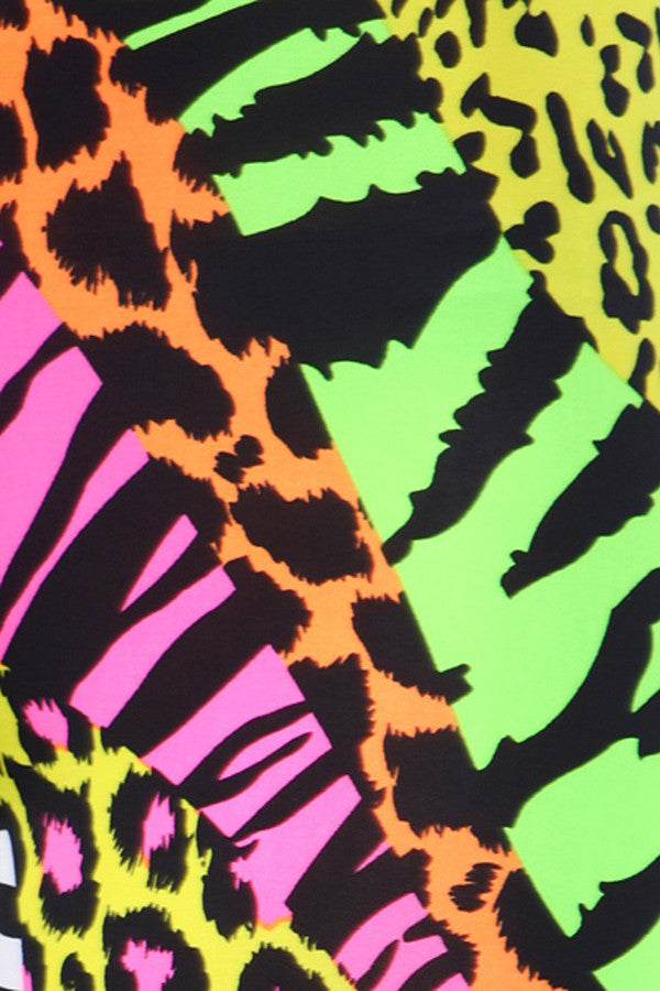 Neon Nation Multi Color Animal Print Bright Leggings 1980s Pants Zebra Cheetah Costume - Neon Nation