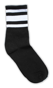 Crew Cut Ankle Height Ribbed Black and White Striped Socks