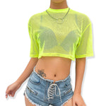 Load image into Gallery viewer, Short Sleeve Neon Mesh Fishnet Crop Top T-Shirt
