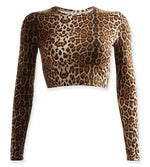 Load image into Gallery viewer, Leopard Animal Print Long Sleeve O Neck Crop Top
