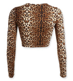 Load image into Gallery viewer, Leopard Animal Print Long Sleeve O Neck Crop Top
