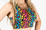 Load image into Gallery viewer, Neon Leopard Rainbow Animal Print T-Back Tank Crop Top
