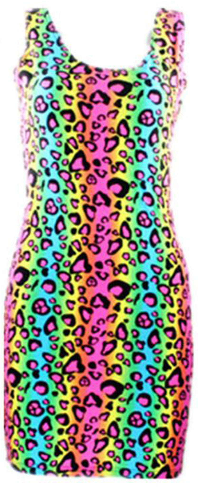 Neon Multi Colored Cheetah Animal Print Tube Bodycon Party Dress Costume - Neon Nation