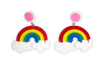 Load image into Gallery viewer, Colorful Rainbow Shaped Pride Earrings with Pink Stud
