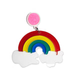Load image into Gallery viewer, Colorful Rainbow Shaped Pride Earrings with Pink Stud
