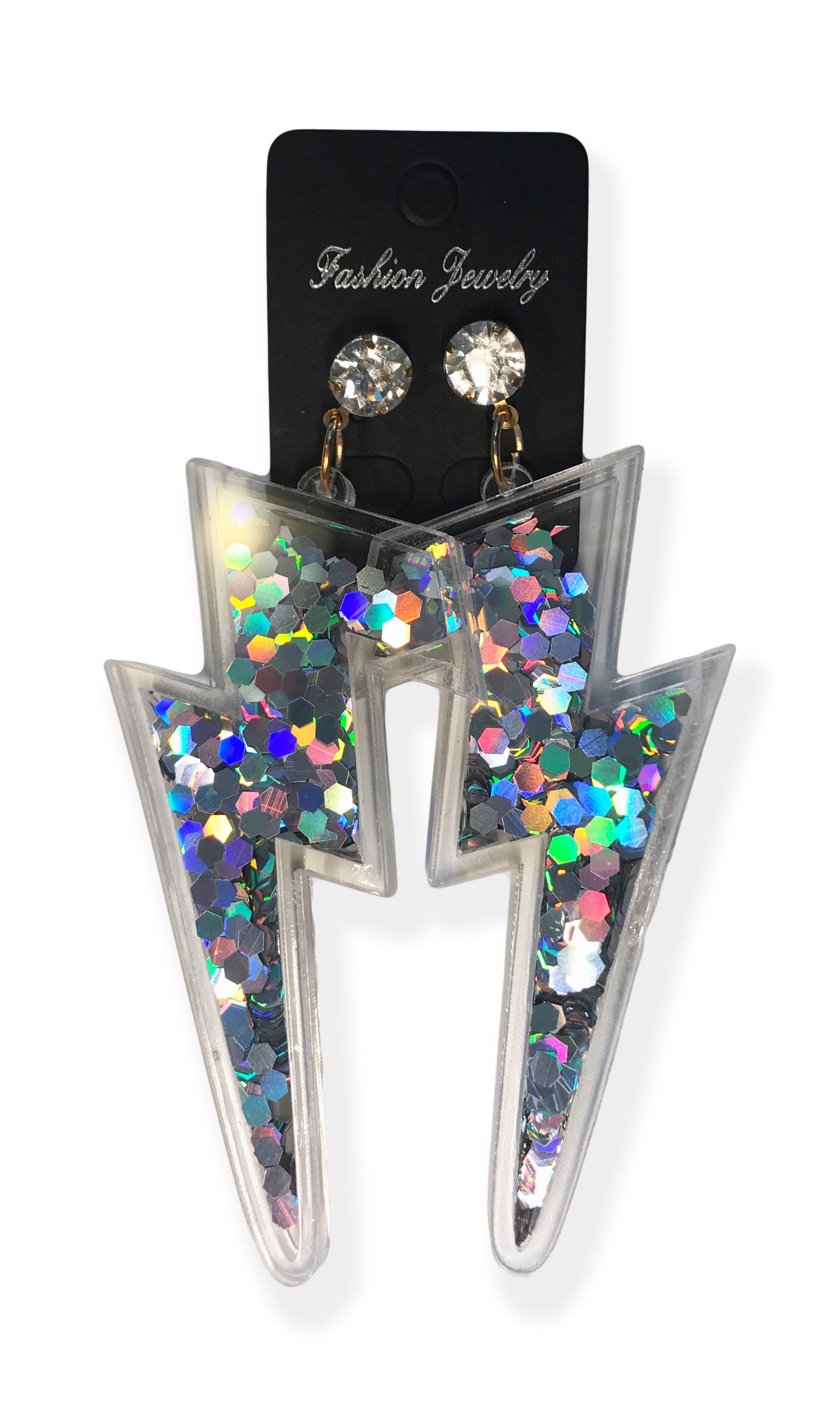 Lightning Bolt Earrings w/ Glitter Sparkle Sequins Inside - Neon Nation