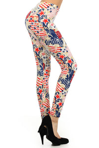 Red/Blue Patriotic Abstract American Flag Graphic Print Leggings Fourth of July