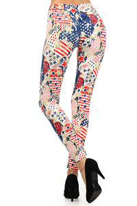 Red/Blue Patriotic Abstract American Flag Graphic Print Leggings Fourth of July
