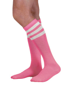 Unisex Colored Knee High Tube Socks - White Stripes