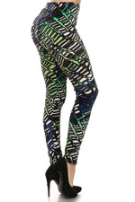 Load image into Gallery viewer, Green / Blue Velour Multi Color Neon Abstract Print Leggings - Neon Nation
