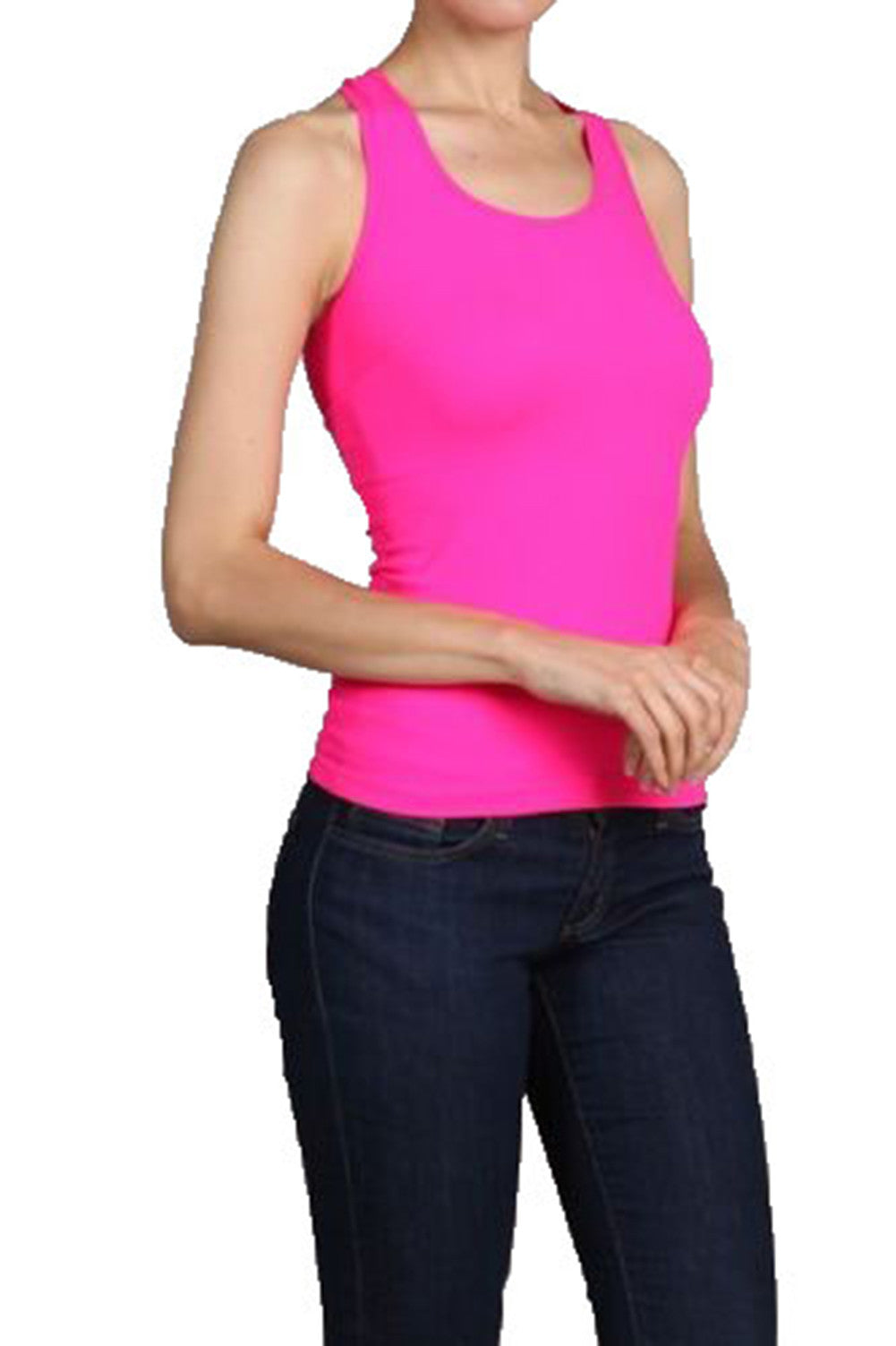 NEON SEAMLESS BASIC RIB-KNIT RACERBACK TANK TOP ONE SIZE ATHLETIC SPORT T-SHIRT - Neon Nation