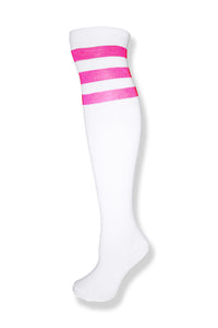 White with Neon Pink Stripes Knee High Sock