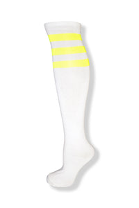White with Neon Yellow Stripes Knee High Sock
