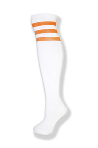 White with Neon Orange Stripes Knee High Sock