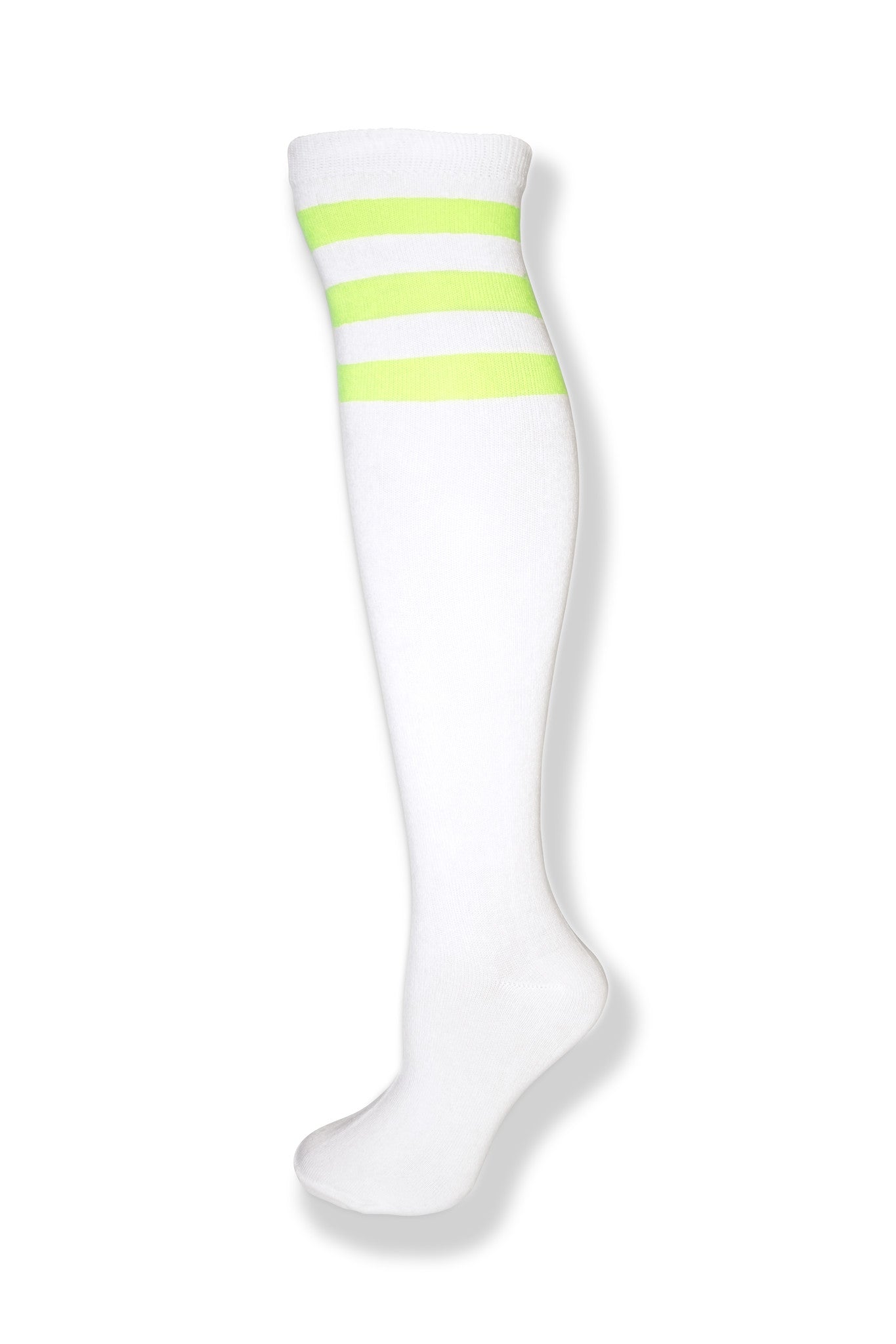 White with Neon Green Stripes Knee High Sock