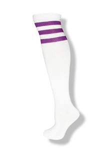 White with Purple Stripes Knee High Sock