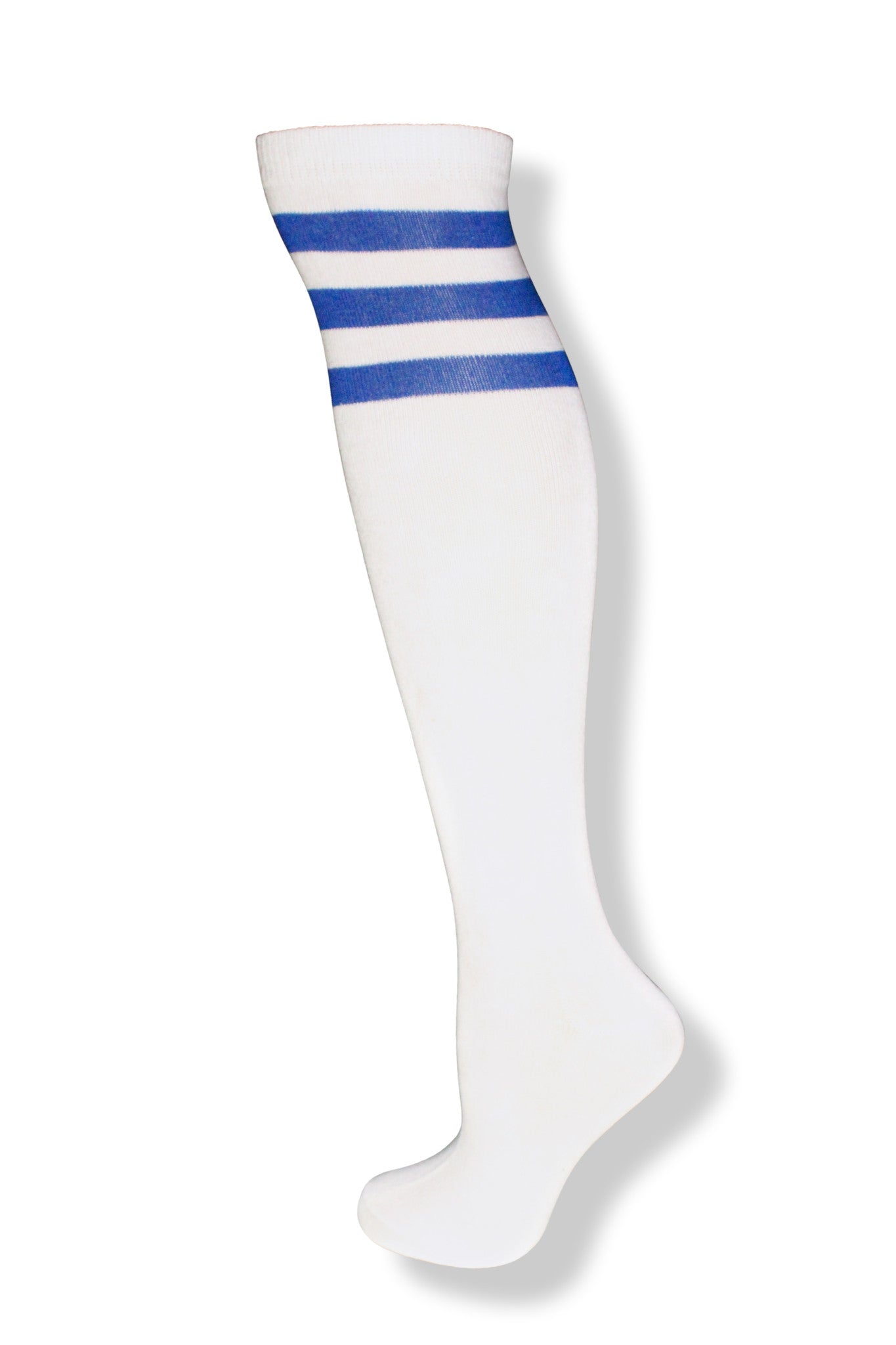 White with Royal Blue Stripes Knee High Sock