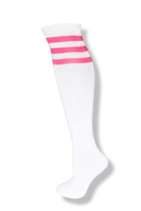 White with Pink Stripes Knee High Sock