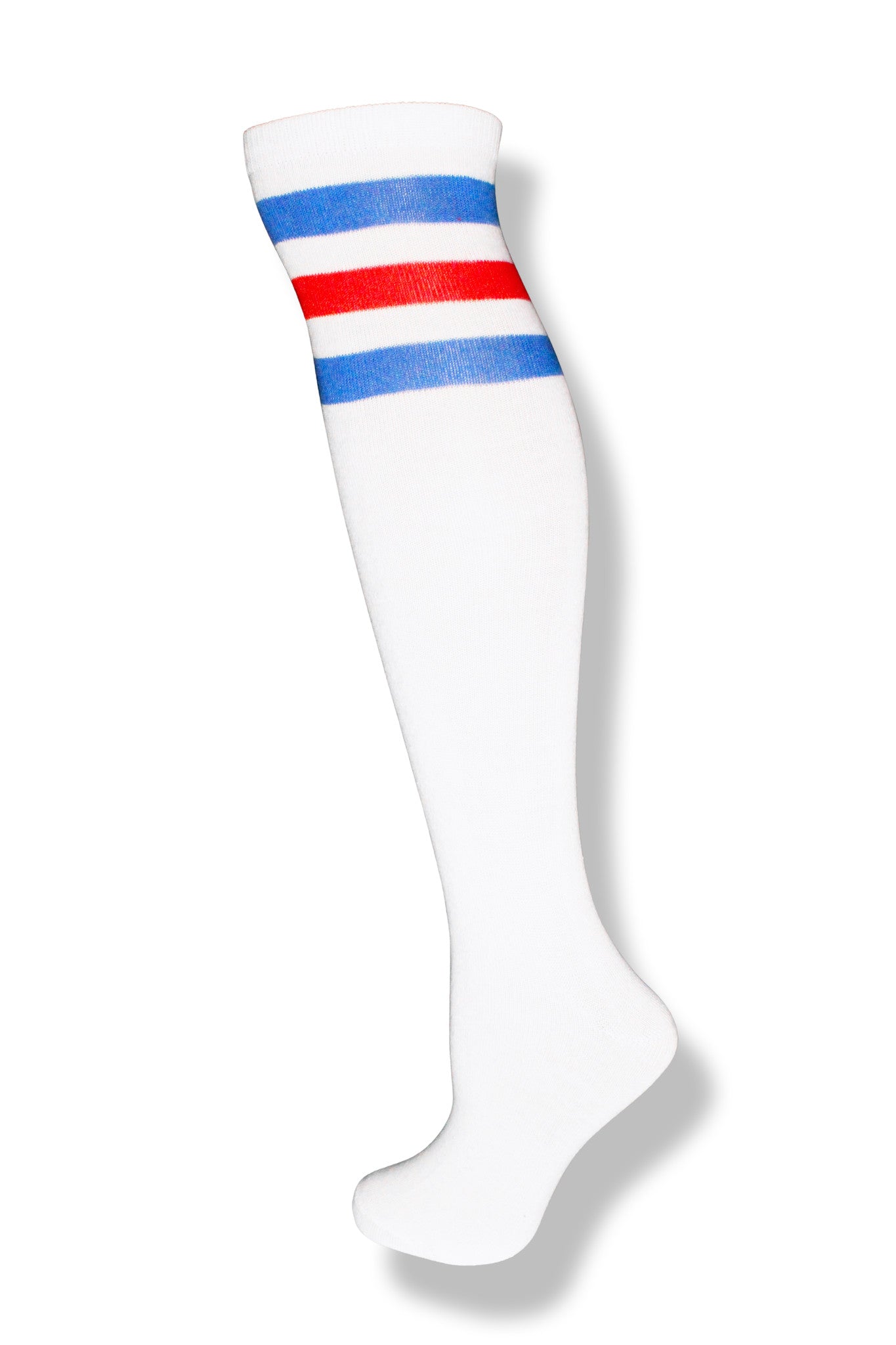 White with Blue and Red Stripes Knee High Sock