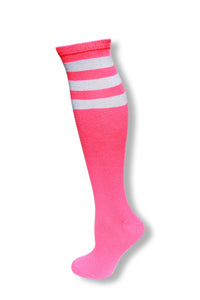 Neon Pink with White Stripes Knee High Sock