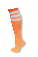 Load image into Gallery viewer, Neon Orange with White Stripes Knee High Sock
