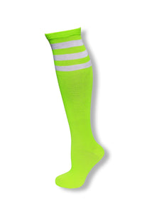 Neon Green with White Stripes Knee High Tube Sock
