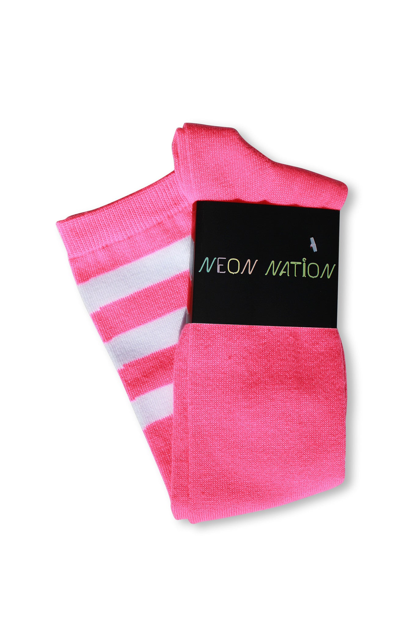 Neon Pink with White Stripes Knee High Sock