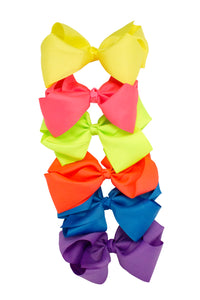 Large Jumbo Neon Colored Grosgrain Ribbon Bow Tie Hair Clip - Neon Nation