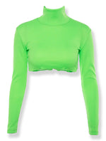 Load image into Gallery viewer, Neon Long Sleeve Turtle Neck Knitted Crop Top Shirt
