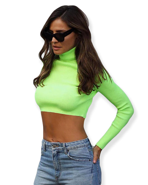 Long Sleeve Turtle Neck Knitted Crop Shirt – Nation