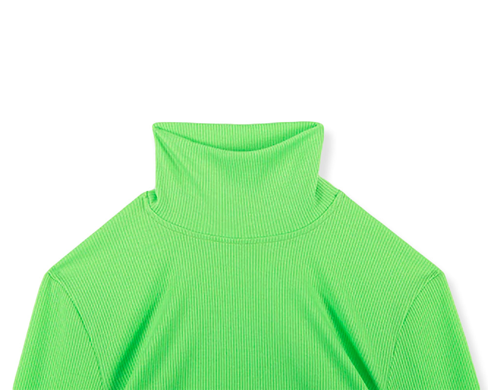 Neon Long Sleeve Turtle Neck Knitted Crop Top Shirt