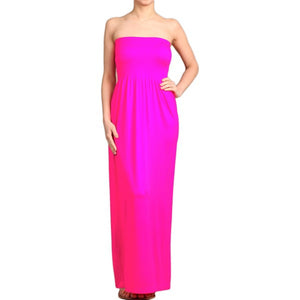 Solid Color Long Seamless Style Strapless Tube Maxi Dress - Neon Nation