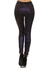 Load image into Gallery viewer, Black with Purple Metallic Zebra Animal Print Pattern Leggings

