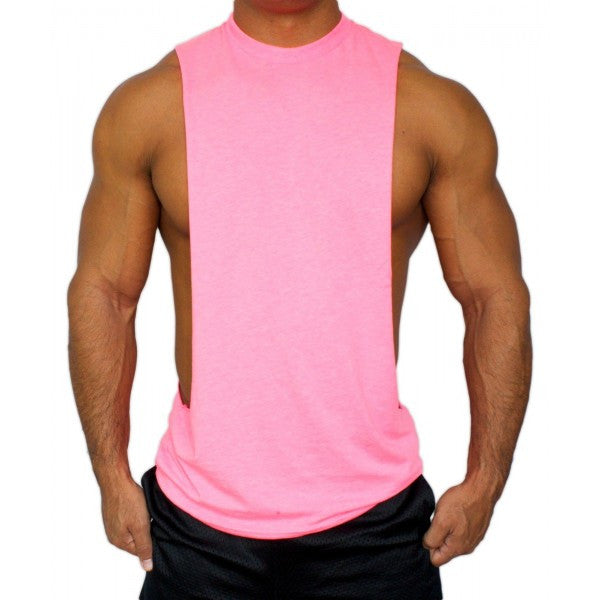 MUSCLE ALIVE Mens Bodybuilding Stringer Tank Tops Cotton Racerback Arch Hem  Pink Color Size S (Color: Pink, Tamaño: Small)