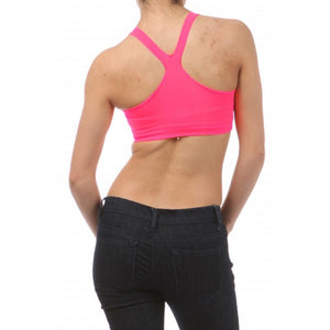 Neon Hot Pink Spandex Stretchy Seamless Athletic Sport Crop Tank Top - Neon Nation
