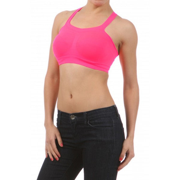 Neon Hot Pink Spandex Stretchy Seamless Athletic Sport Crop Tank Top - Neon Nation
