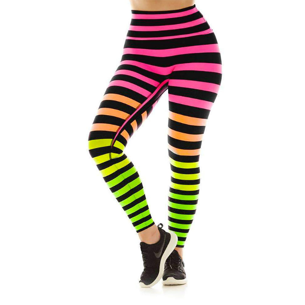 Neon Gradient Striped High Waist Leggings