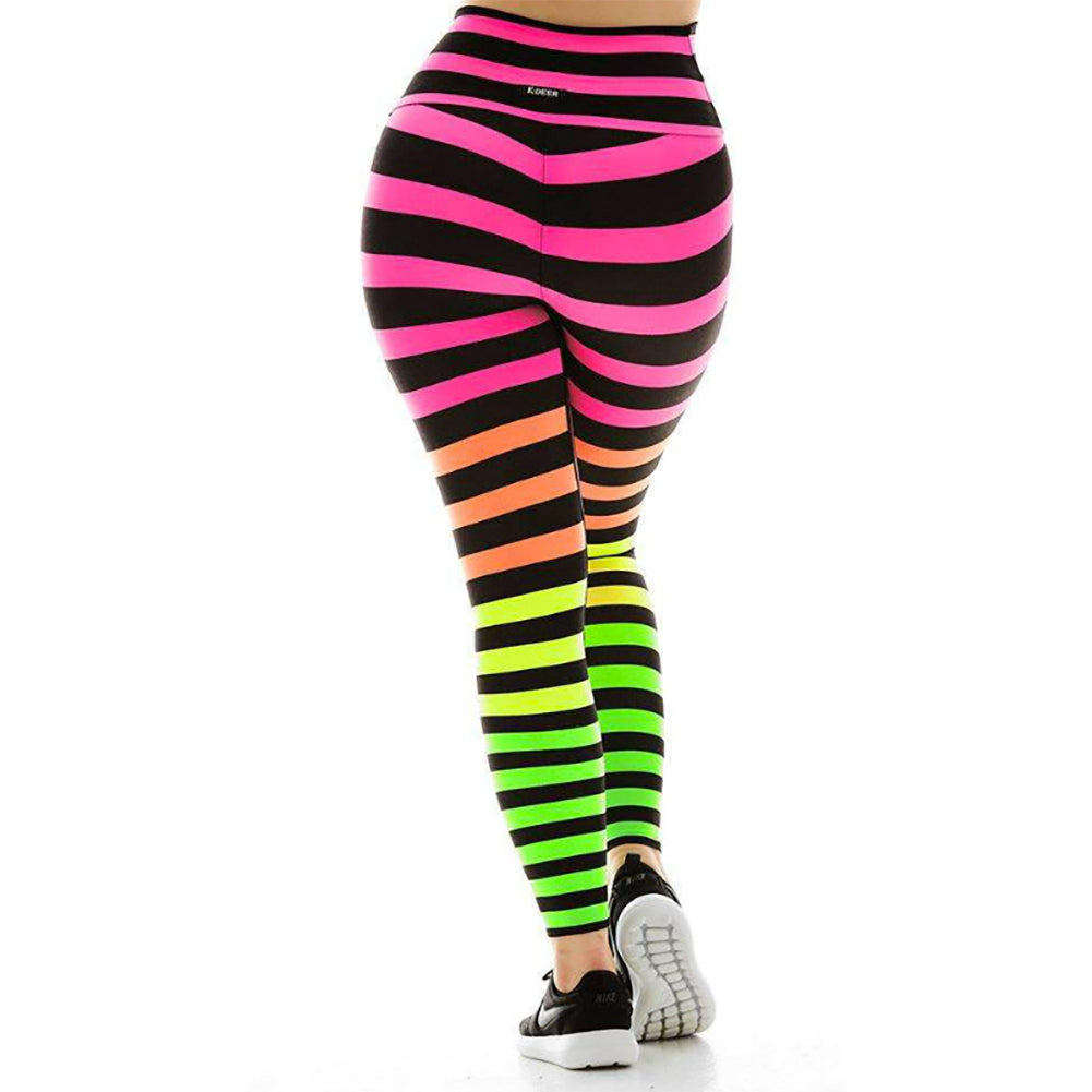Neon Gradient Striped High Waist Leggings