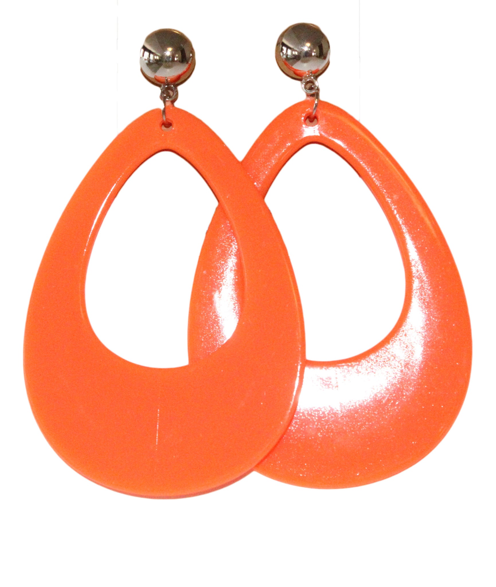 Neon Nation Circular Oval Earring w/ Silver Top 1980s Costume Party - Neon Nation