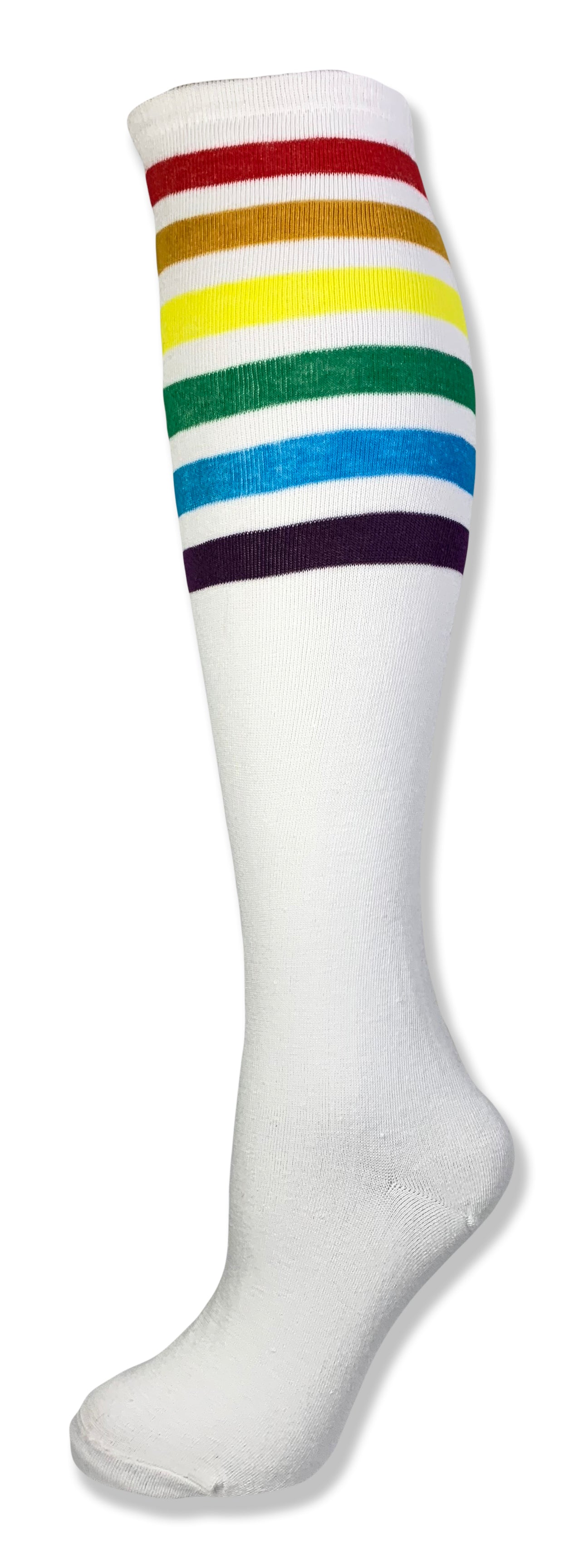 Unisex Rainbow Striped Knee High Tube Sock
