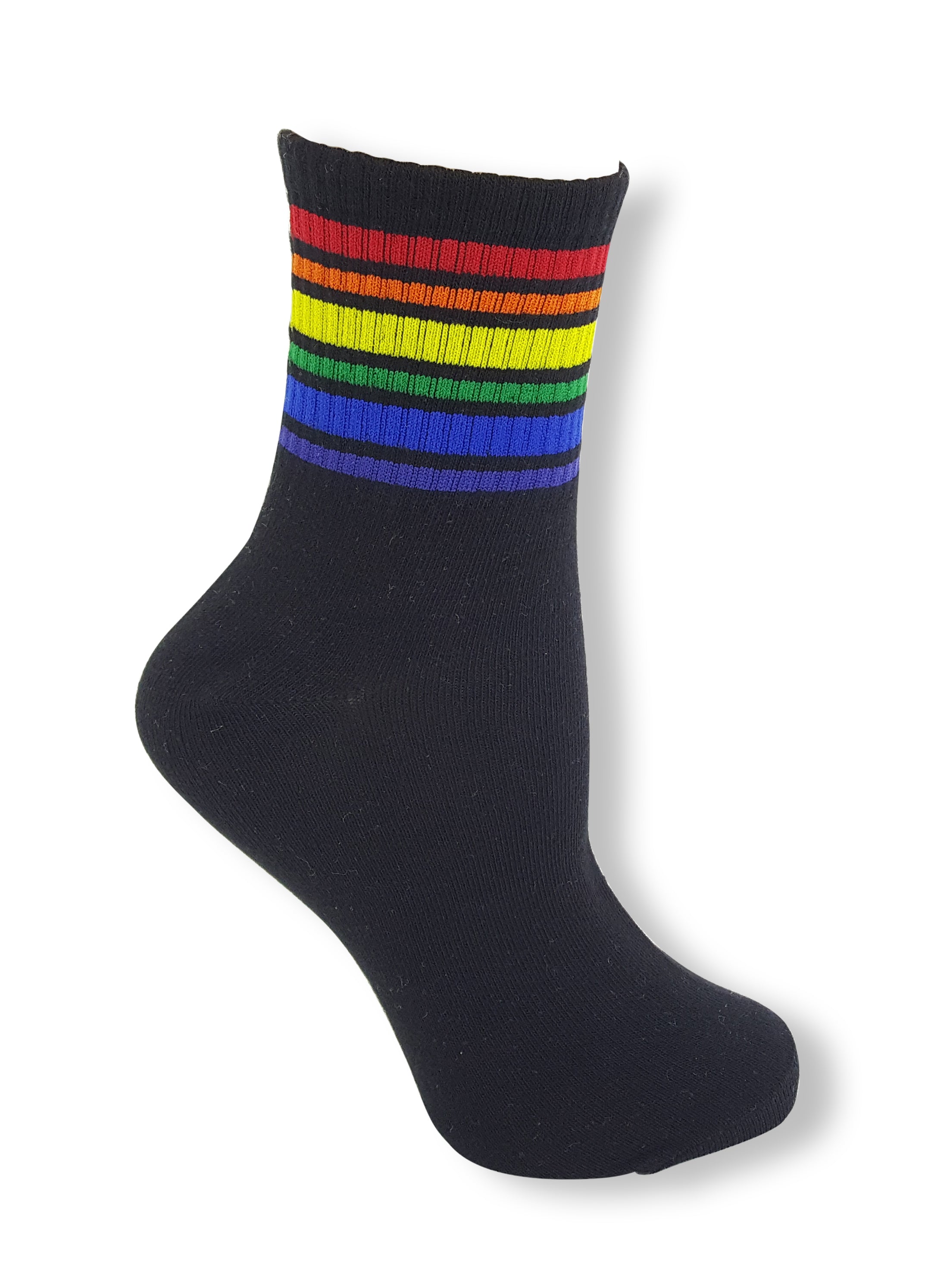 Rainbow Striped Crew Cut Calf Height Ankle Pride Socks
