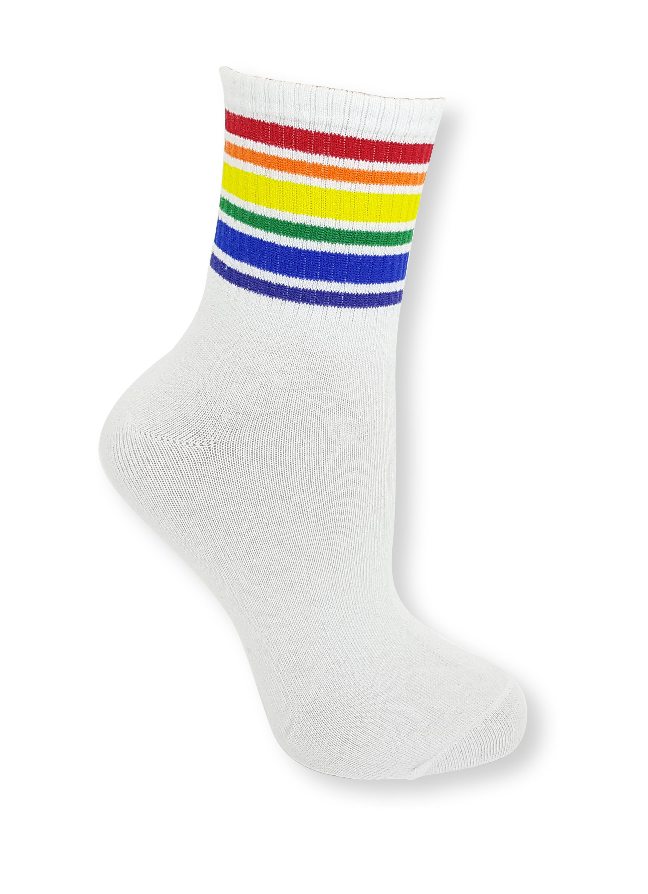 Rainbow Striped Crew Cut Calf Height Ankle Pride Socks – Neon Nation