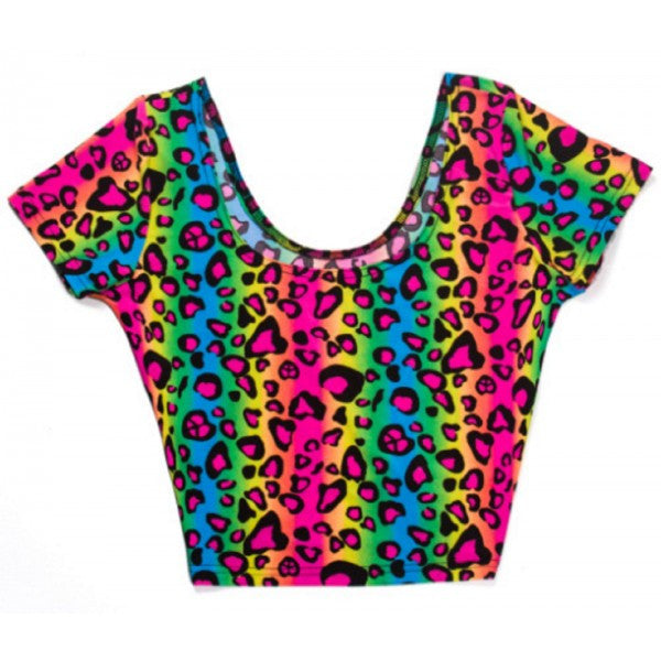 Neon Rainbow Animal Leopard Print Tank Crop Top Sexy Spandex Shirt Rave Costume - Neon Nation