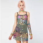 Load image into Gallery viewer, Multi Color Funky Pattern Mesh See Through Bodycon Dress
