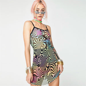 Multi Color Funky Pattern Mesh See Through Bodycon Dress – Neon Nation