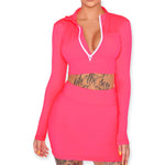 Load image into Gallery viewer, Neon Two Piece Set Long Sleeve Zipper Crop Top - Pencil Mini Skirt
