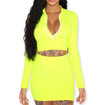 Load image into Gallery viewer, Neon Two Piece Set Long Sleeve Zipper Crop Top - Pencil Mini Skirt

