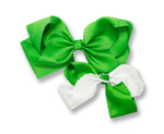 Load image into Gallery viewer, Large Green &amp; White Saint Patricks Day Hair Bows - Neon Nation
