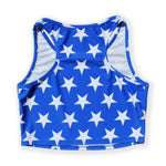 Load image into Gallery viewer, Printed Sleeveless Racerback Crop Top T-Shirt (Blue and White Star Print)
