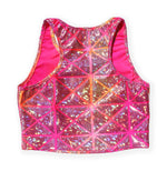 Load image into Gallery viewer, Printed Sleeveless Racerback Crop Top T-Shirt (Pink and Orange Glitter Triangle Print)
